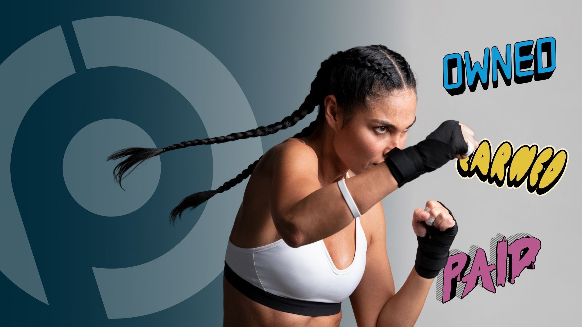 Woman fighting against the words paid, earned and owned